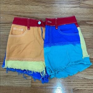 SHEIN Colorblock High Waist Denim Shorts